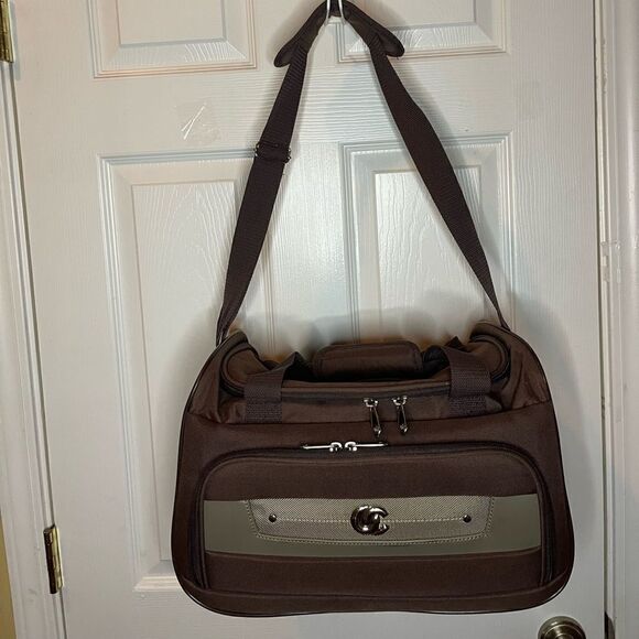 Oleg Cassini Brown Weekender Overnight Travel Duffel Carry-On Bag. - Picture 1 of 14